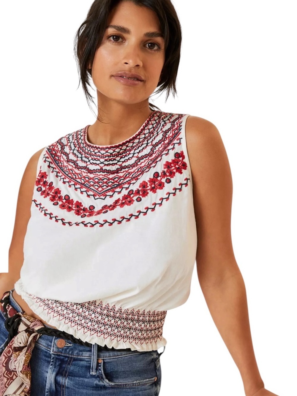 Anthropologie Tiny Linni Smocked Embroidered Top Boho Prairie Peasant Cottage M